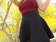 Enjoyable Girl With Juicy Tits Takes Off Clothes Walking On The Road And Pisses On Stones